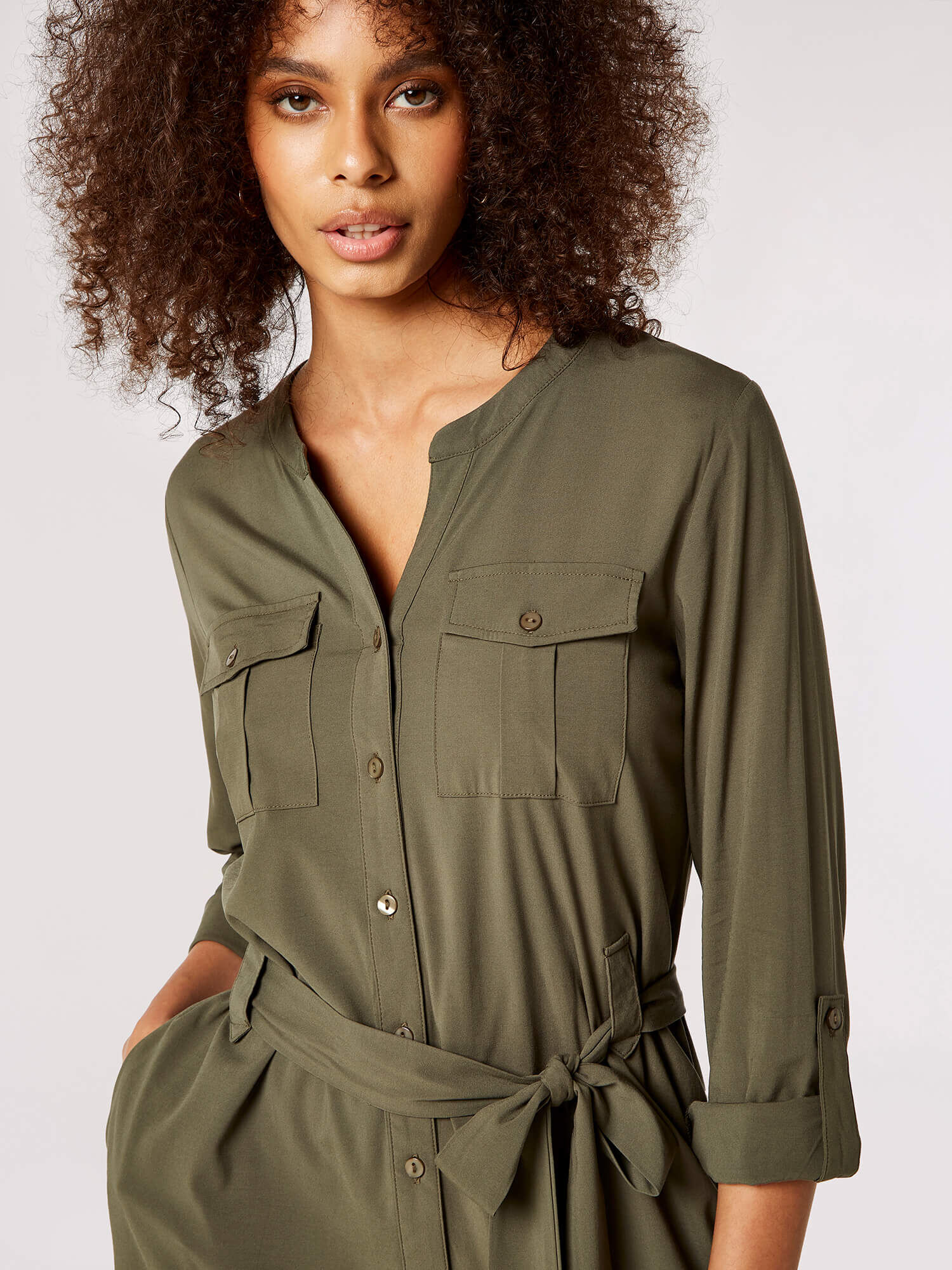 Utility Shirt Mini Dress Apricot Clothing
