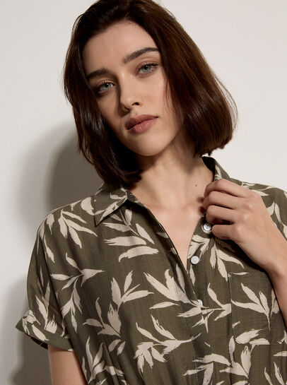 Textured Leaf Shirt Midi Dress