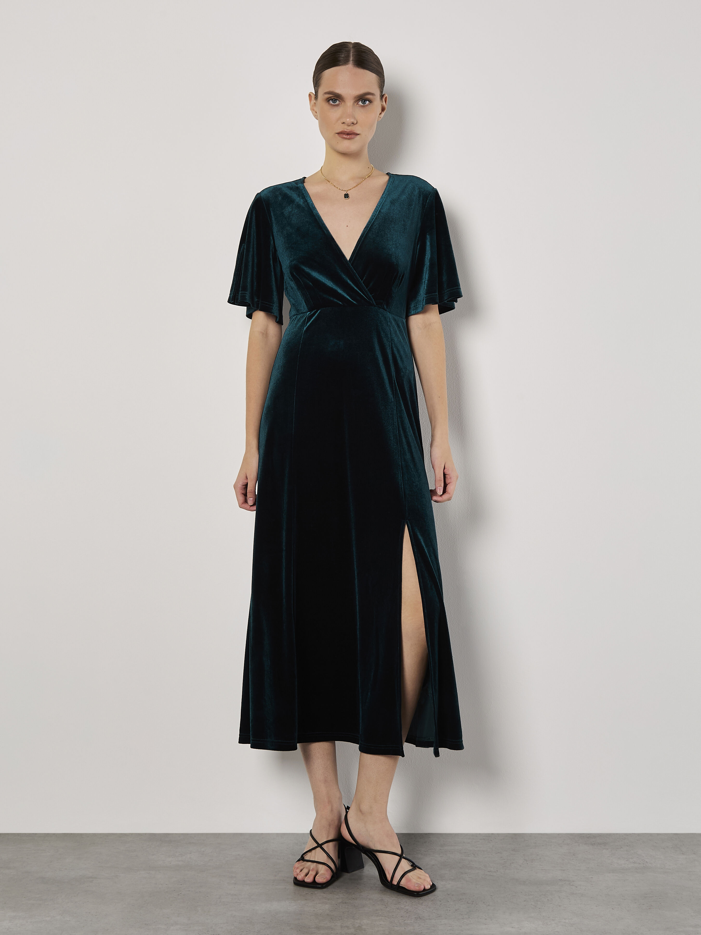 Velvet Wrap Maxi Dress Apricot Clothing