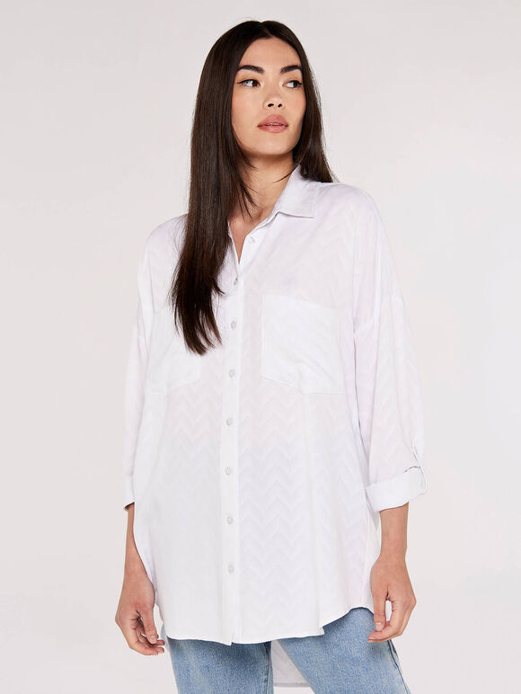 Chevron Jacquard Shirt, White, large