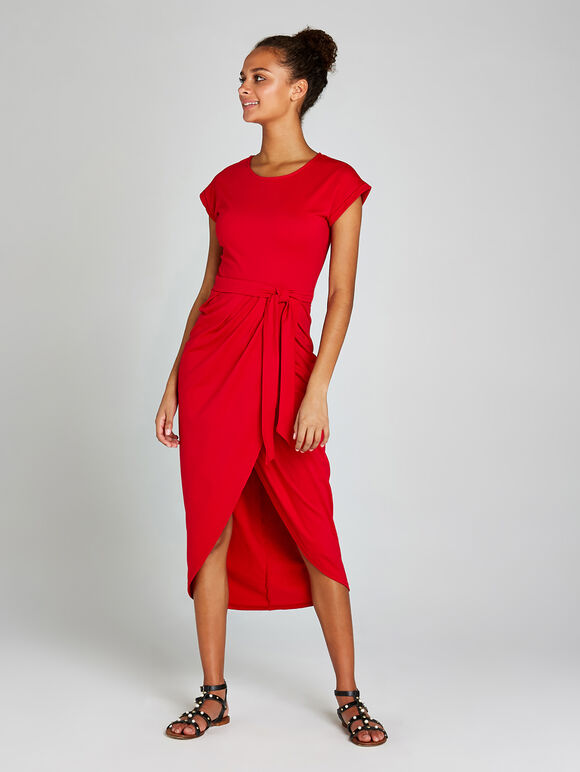 Midi Wrap Dress, Red, large