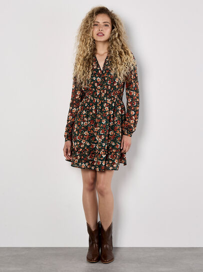 Floral Ruffle Chiffon Mini Dress