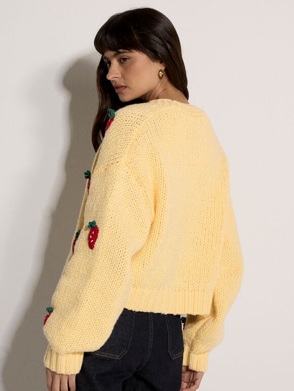 Chunky Knit Strawberry Cardigan, Yellow, large