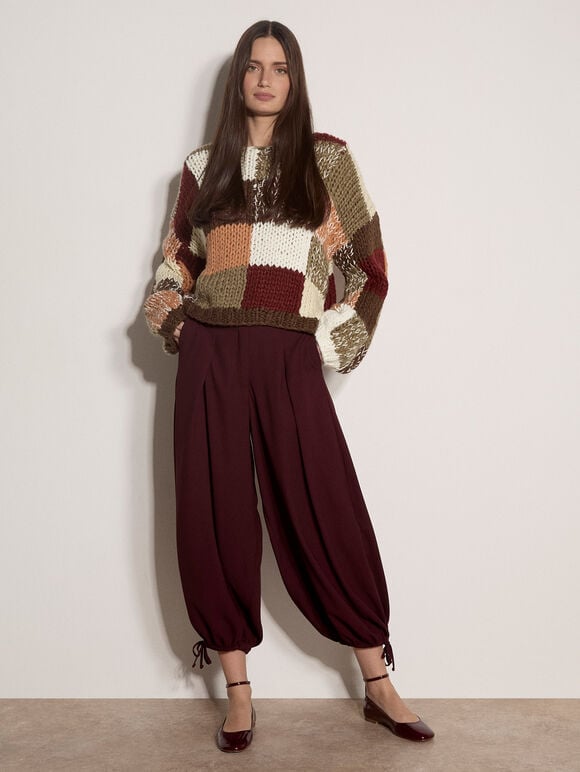 Chunky Hand-Crocheted Patchwork Jumper, Brown, large