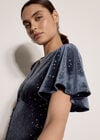 Silver Foil Star Velvet Mini Dress, Dark Grey/Charcoal, large