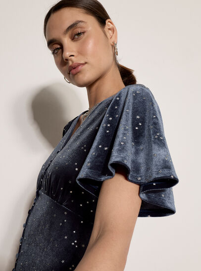 Silver Foil Star Velvet Mini Dress