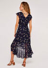 Botanical Ruffle Wrap Dress, Navy, large