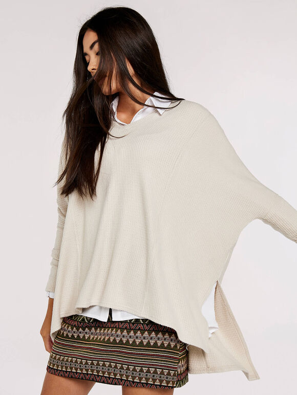 Waffle Oversized Top, Stone, large