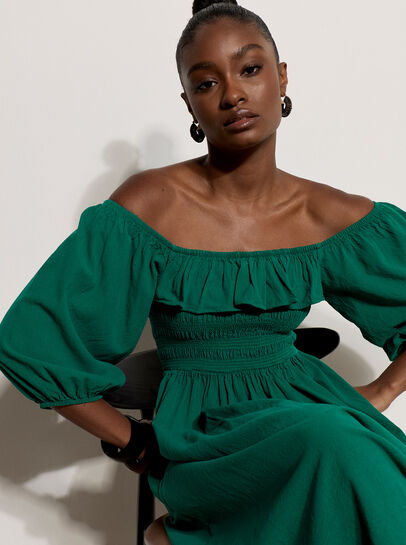 Ruffle Milkmaid Midi Dress