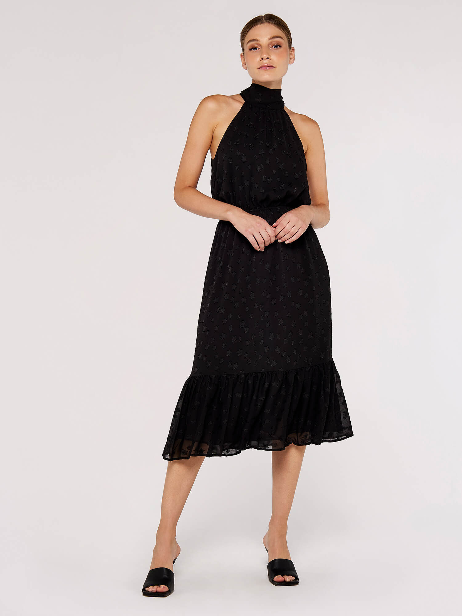 Star Jacquard Midi Dress Apricot Clothing