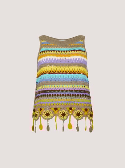 Colourful Stripe Tassel Crochet Top