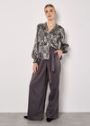Snakeskin Hammered Satin Blouse, Grey, large