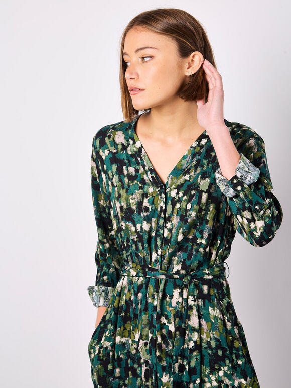 Abstract Brushstroke Shirt Mini Dress, Green, large