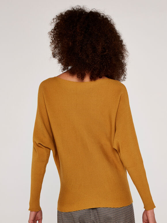 Boat Neck Ribbed Jumper, Mustard, large
