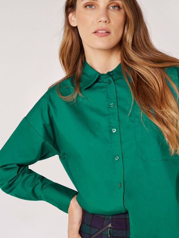 Oversized Cotton Poplin Shirt, Green, large