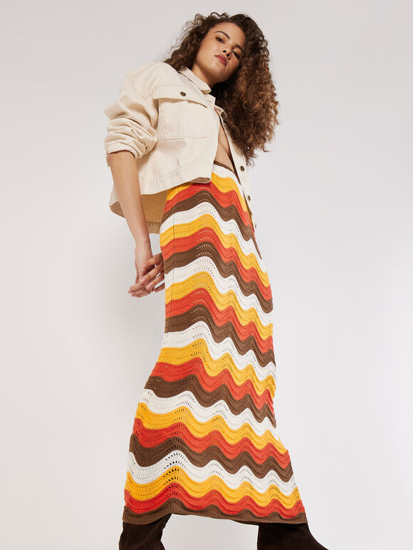 Colourful Waves Crochet Maxi Skirt, Orange, large