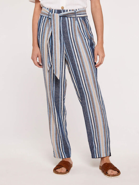 Chambray Stripe Trousers, Blue, large