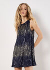 Sequin Fringe Swing Mini Dress, Navy, large