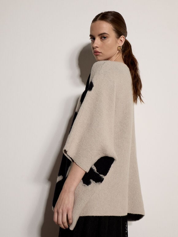 Abstract Flower Oversized Cape Jumper, Stone, large