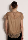 Lace Insert Satin Scarf Top, Gold, large