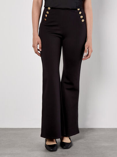 Button Detail Stretch Flare Trousers