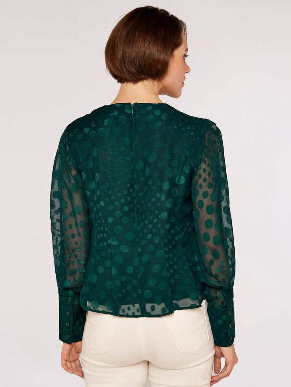 Jacquard Dot Chiffon Blouse, Green, large