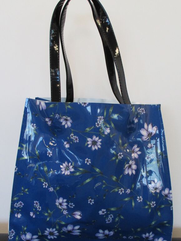 Periwinkle Flower Shopper Bag, Teal, large
