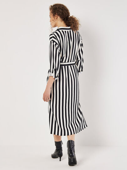 Monochrome Stripe Shirt Midi Dress
