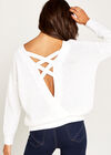 Cream Waffle Cross Back Jumper, Cream, large