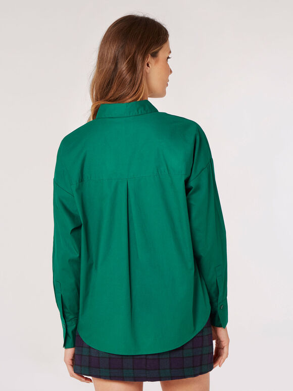 Oversized Cotton Poplin Shirt, Green, large