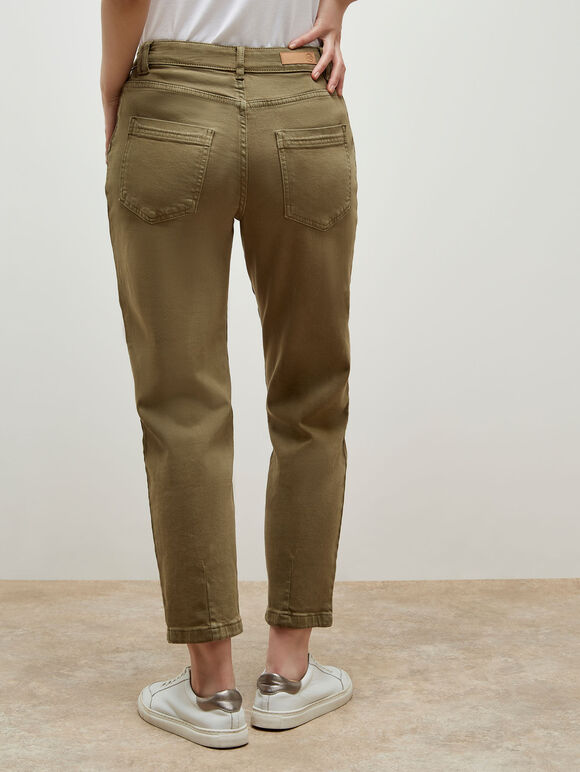 Chino-Mom-Jeans mit mittelhohem Bund, Khaki, Größe L