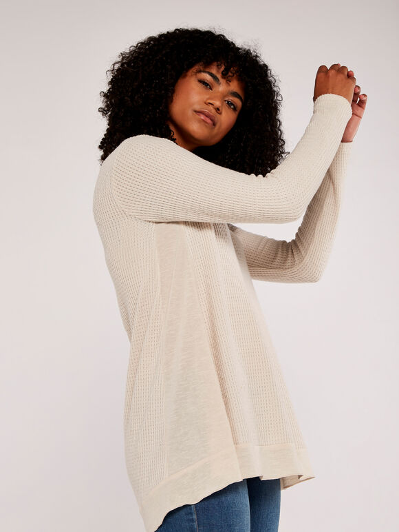 Waffle Knit Top, Stone, large