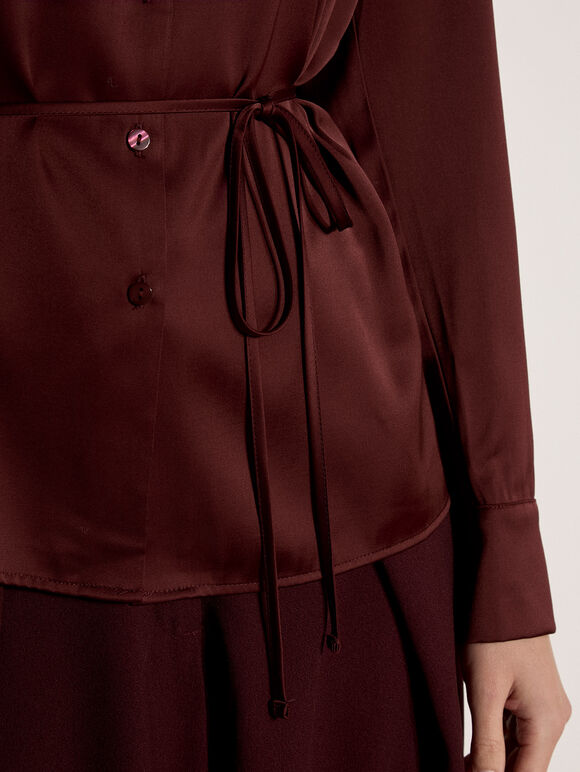 Soft Satin Shirt, Burgundy, large