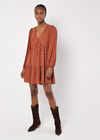 Gold Foil Mini Dress, Rust, large