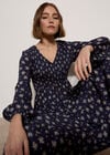 Smocked Floral Midi Dress, Navy, large