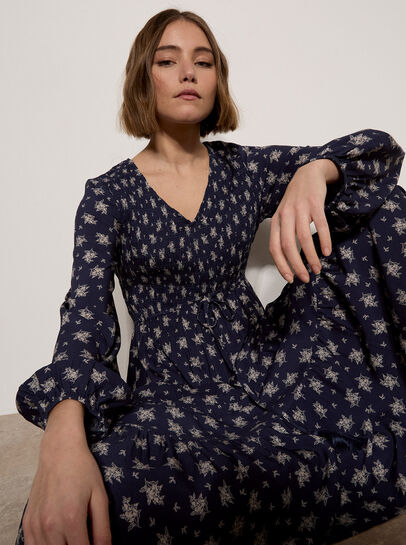 Smocked Floral Midi Dress