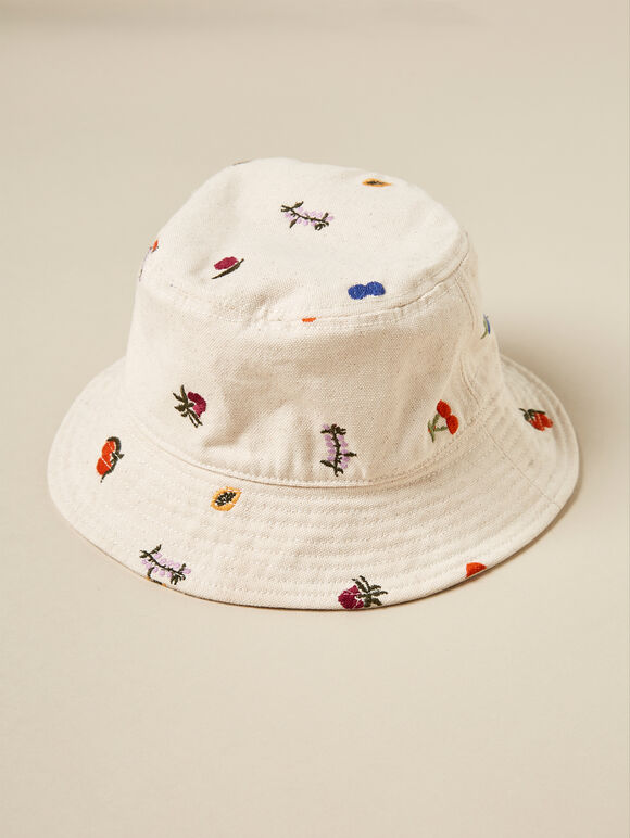 Fruit Embroidered Bucket Hat, White, large