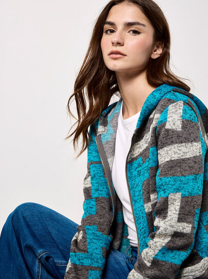 Geometric Knitted Zip-Down Cardigan