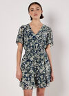 Blurred Floral Tiered Mini Dress, Navy, large