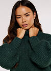 Knit Jumper Mini Dress, Green, large