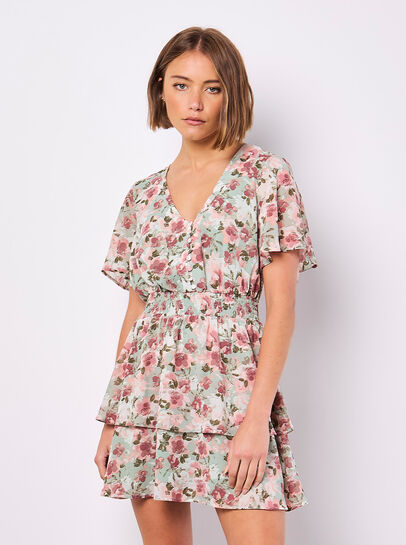 Watercolour Floral Chiffon Mini Dress