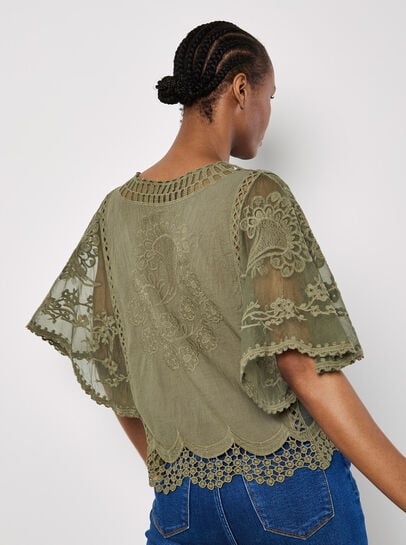 Embroidered Cotton Mesh Top
