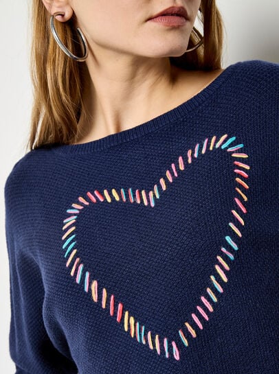 Colourful Stitched Heart Jumper