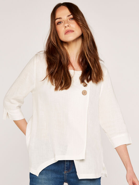 Triple Button Asymmetric Top, Cream, large