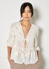 Embroidered Floral Chiffon Top, Cream, large