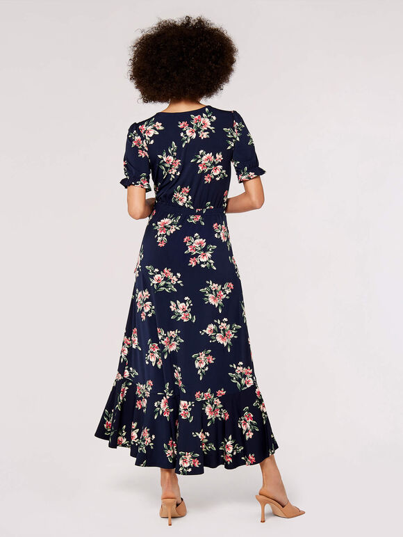 Floral Wrap Midi Dress, Navy, large