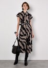 Zebra Print Shirt Midi Dress, Stone, large