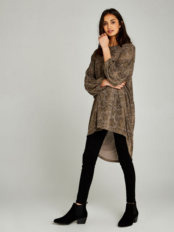 Animal Print Hem Tunic Top, Stone, large