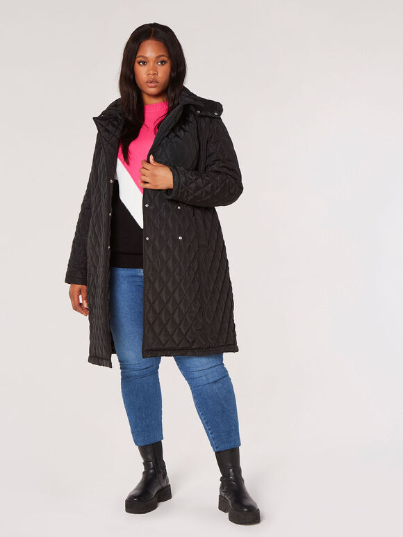 Manteau Parker matelassé avec ceinture Curve, noir, grand