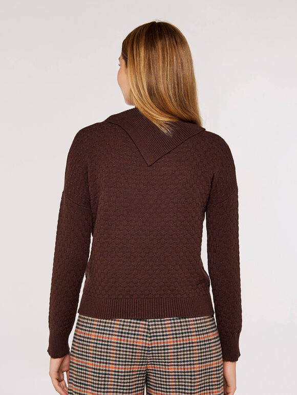 Button Neck Textured Jumper, Brown, large